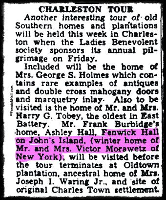 1937 Fenwick Hall Plantation in Charleston Tour of Homes 