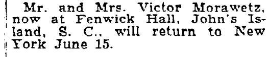Victor and Marjorie Morawetz,  New York Elite, railroad johns island,  
