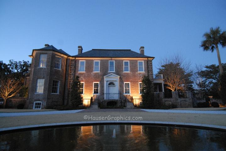 Cornice detail at night, John's Island Plantation, Kiawah, Seabrook Island. 