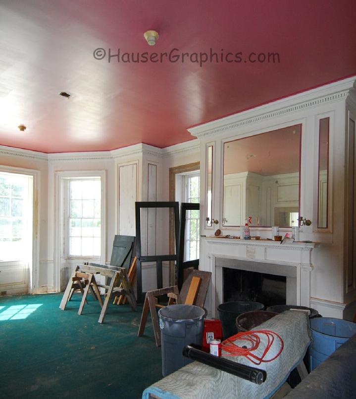 Fenwick Hospitals formal dining room fireplace as left. This is the dining room in the octagonal wing facing River Road.